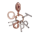 Macro shot of silver and rose gold HAPPY letter charm with a pink gemstone accent - HAPPY Letter Two-Tone Style (#27)