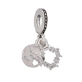 Detail of silver charm with You and Me engraving and rectangular cubic zirconia stones - YOU-me Hollow Round Tag Style (#30)