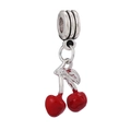 Macro detail of red cherry charm bead with silver large hole bail for DIY bracelets - Sweet Cherry Large Hole Bead Style (#33)