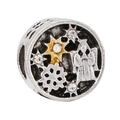 Zilveren en gouden kerstbedel met engel, sterren, sneeuwvlokken en kristallen inleg - Engel Ster Ronde Schijf (#9)