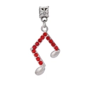 Detail of silver musical note charm with red crystals and bow-tie engraved clasp - Red Rhinestone Musical Note Bow Style (#35)