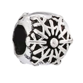 Macro shot of silver metal cylinder bead featuring 3D snowflake patterns for DIY jewelry - Silver 3D Snowflake Hollow Cylindrical Bead (#32)
