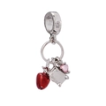 Silver charm featuring a red enamel apple and pink heart stone for DIY bracelets - Red Apple Pink Heart Combo Style (#31)