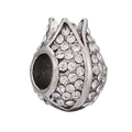 Antiek zilveren tulpenkraal met witte kristallen voor Europese bedelarmbanden - Strass Tulp (#20)