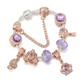 Dettaglio del bracciale a maglia snake in argento con charm in oro rosa e cristalli viola - 16cm / Stile Perline Corona Carrozza di Zucca (Doppio Colore #1)