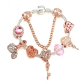 Dettaglio del bracciale a catena serpente argento con ciondoli oro rosa e cristalli - 16cm / Stile Cuore Serratura Chiave Rosa (Doppio Colore #3)