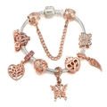 Dettaglio del bracciale con ciondoli argento e oro rosa con carrozza pavé e albero della vita - 16cm / Stile Albero della Vita Farfalla Ala Angelo (Doppio Colore #4)