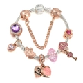 Detail of rose gold and silver charm bracelet with 'For my mother' heart and purple crystal - Mother's Day Rose Heart Plaque Style (Double Color #8)