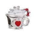 Kerstbedel in de vorm van een mok met rode hartjes en witte crème voor bedelarmbanden - Rode Warmedrankenbeker (#28)