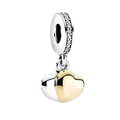 Detailed view of two-tone heart charms with pavé set crystals for 3mm snake chain bracelets - Double Heart Two-Tone Rhinestone Dangle (#8)