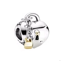 Close-up of heart-shaped lock charm with gold accent for 3mm snake chain bracelets - Heart Lock Key Dangle (#10)