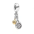 Detail of silver tennis racket and golden ball charm for 3mm snake chain bracelets - Tennis Racket And Ball Dangle (#16)