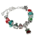 Dettaglio del braccialetto di Natale con ciondolo a campana e perline di vetro luminose - Stile Albero di Natale e Babbo Natale (手链#1) / 16cm / Argento