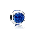 Faceted navy blue crystal bead with silver-plated metal mount for DIY jewelry making - Blue