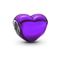 Detailed macro view of heart-shaped purple enamel bead with side hole for jewelry making - Purple Heart Style (#4)