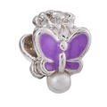 Dettaglio charm con farfalla in smalto viola, rosa e pendente di perla bianca - Stile Perla Artificiale Rosa Farfalla Viola (#9)