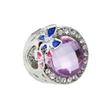 Silver bead charm with faceted purple stone and colorful enamel butterfly accents - Purple Rhinestone Butterfly Style (#1)