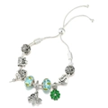 Verstellbares versilbertes Bettelarmband mit grünem Kleeblatt und Bienenanhänger - Grüner Vierblättriger Klee Biene Stil (#17) / Verstellbarer Auszug