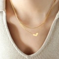 Double-layered golden necklace with snake chain, Lover heart pendant for women - Gold