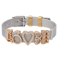 Two-tone stainless steel mesh bracelet with LOVE charm and sparkling heart crystals - LOVE Letter Style / Gold and Silver Two-tone