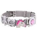 Stainless steel mesh bracelet with unicorn, cat, and star charms for women - Silver - Unicorn Eiffel Tower Charms (3)