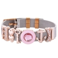 Adjustable stainless steel mesh bracelet with rose gold crown, heart, and anchor charms - Silver - Rose Gold Charms Theme (2)