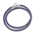 3mm double-wrap braided leather bracelet in purple with polished silver barrel clasp - 16cm / Purple