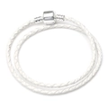 Minimalist white double-layered braided leather bracelet with silver metal magnetic clasp - 16cm / White