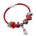 Detail of red braided leather bracelet with Santa Claus charm and glass beads - 16cm / Red Faceted Bead and Santa (6)