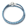 Double-layer 3mm braided leather cord bracelet in blue with silver spherical clasp - 16cm / Round Head Style (Blue Purple) / Blue and Purple