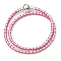 Double-layered 3mm pink braided leather bracelet with round silver metallic clasp - 16cm / Round Head Style (Red Pink) / Pink