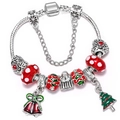 Christmas charm bracelet with red glass beads and enamel holiday charms on snake chain - 16cm / Snowman Christmas Bell Style (3)