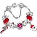 Silver snake chain bracelet with red crystal beads and Santa Claus charms for Christmas - 16cm / Santa Theme (1)