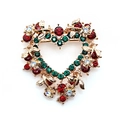 Détail de la broche en forme de cœur avec cristaux rouges et verts sur base dorée - Style Coeur Floral (4431934482096)