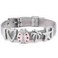 Bracciale in maglia d'acciaio argento con ciondoli a forma di coccinella, palma e stella - Argento Cuore Stella Marina (Stile 4)