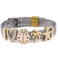 Zilveren mesh armband met gouden bedels van hart, lieveheersbeestje, palmboom en zeester - Zilver Kokosnootboom (Stijl 5)