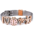 Zilveren mesh armband met roségouden bedeltjes van lieveheersbeestje, palm en zeester - Zilver Hart Lieveheersbeestje (Stijl 6)