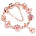 Bracciale a maglia snake oro rosa con cristalli rosa e ciondolo albero della vita - 16cm / Stile Cuore Foglia Sfumata