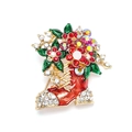 Broche de botte de Noël mignonne en émail rouge avec des détails en cristal brillant - Style Botte de Noël Florale (4431934482095)