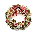 Broche couronne de Noël avec émail vert, nœud rouge et cristaux sur monture dorée - Style Couronne Houx avec Noeud (4431934482098)