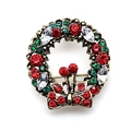 Broche couronne de Noël avec strass rouges et verts et nœud papillon en alliage d'or - Style Couronne Strass Rouge et Vert (4431934482100)