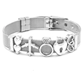 Silver stainless steel mesh bracelet with heart charms and airplane pendant - Silver