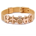 Golden 10mm mesh strap bracelet for women with heart and airplane charms charms - Rose Gold