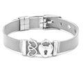 Detail of silver mesh stainless steel bracelet with heart charms and adjustable buckle - Heart and Lock (A) / A Silver