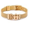 Minimalist gold mesh stainless steel couple bracelet featuring interlocking hearts - Heart and Lock (A) / Rose Gold Style A