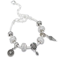 Detail of silver beaded bracelet featuring ice cream and sun hat charms with heart extender - 16cm / Summer Fun Set (A-2)