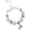 Detailed view of silver charm bracelet with windmill pendants and heart extension chain - 16cm / Fairytale Windmill Set (A-4)