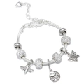Macro view of silver butterfly and bee charms on a sparkling snake chain bracelet - 16cm / Natural Bee Set (A-3)
