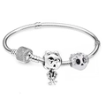 Silver skull charm bracelet with snake chain and cubic zirconia butterfly pendant - Style A5