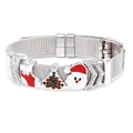 Weihnachtsarmband aus Edelstahl-Netzband mit Weihnachtsmann- und Baum-Anhängern - Stahlfarbener Weihnachtsbaum